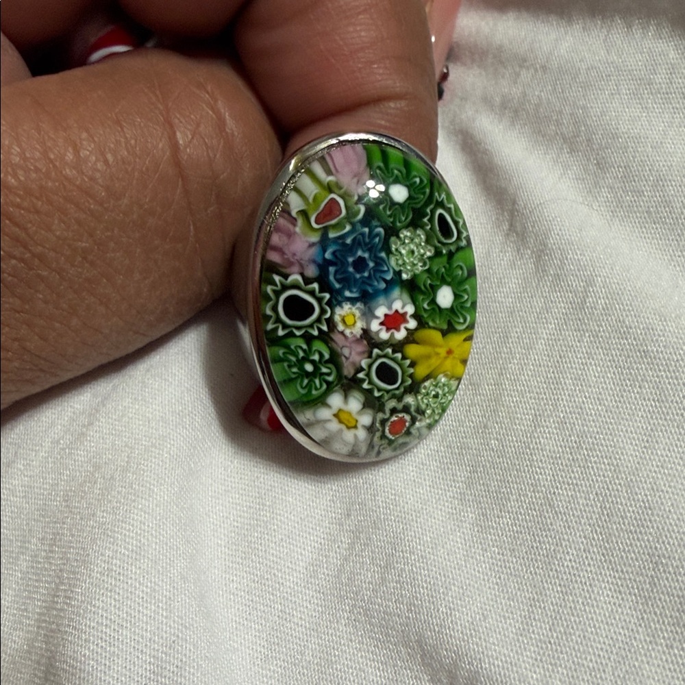 Colorful Floral Glass Ring
